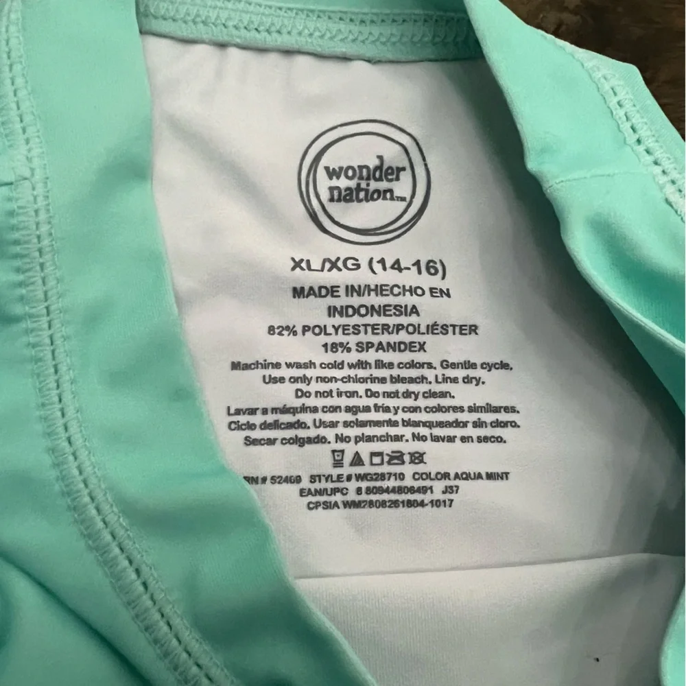 Wonder Nation girls XL swim tee shirt teal with pineapple graphic